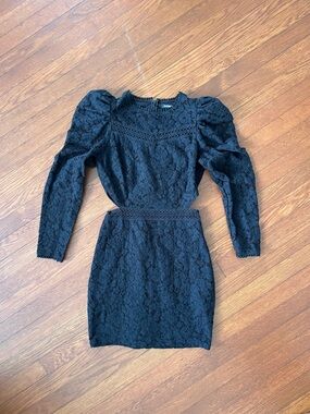 Express Black Lace Puff-Sleeve Mini Dress